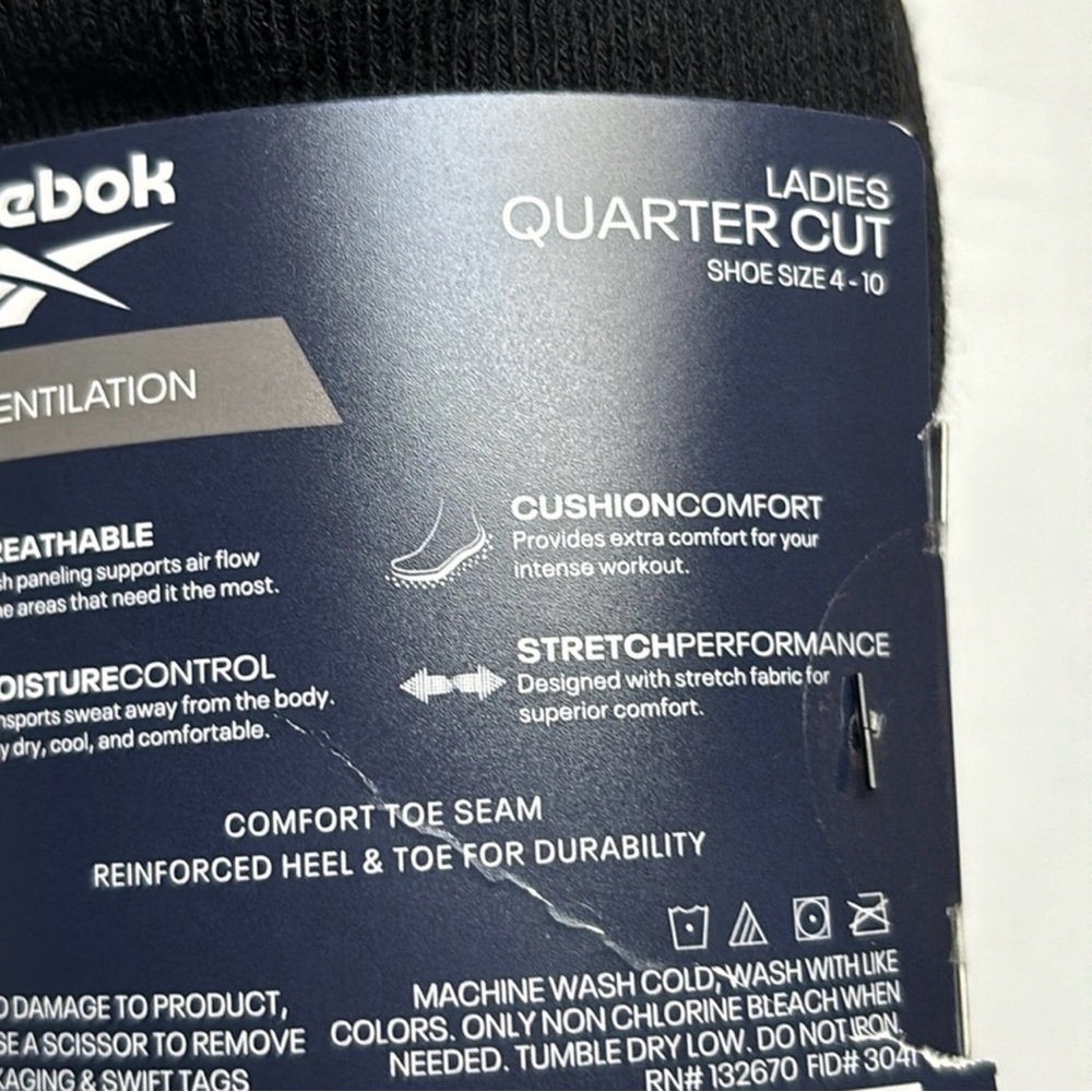 New Reebok Socks Women’s 6 Pair Black Quarter Cut Socks Casual Activewear - Picture 9 of 12